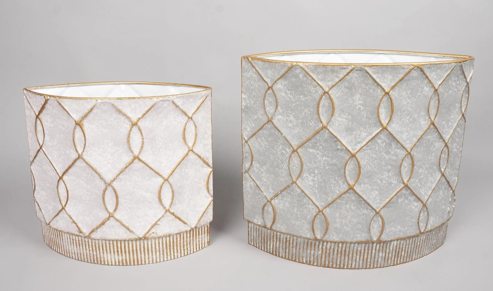 Metal Vase Flat Round Set of 2 35x32x16cm/42x38x20cm